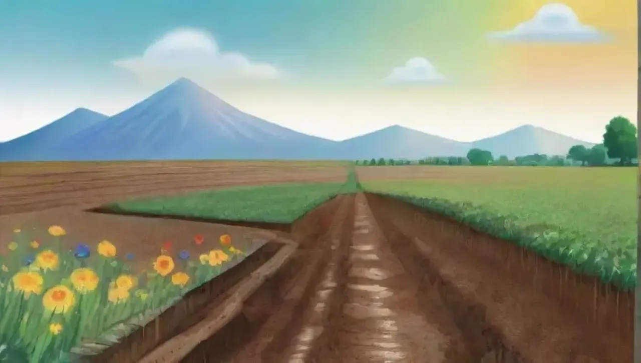 Un paisaje agrícola vibrante y armonioso al atardecer