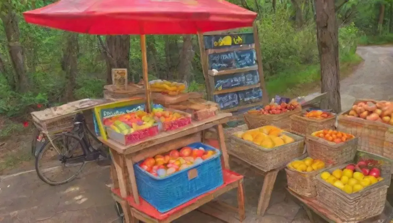 Un mercado vibrante lleno de frutas, sonrisas y un ambiente acogedor