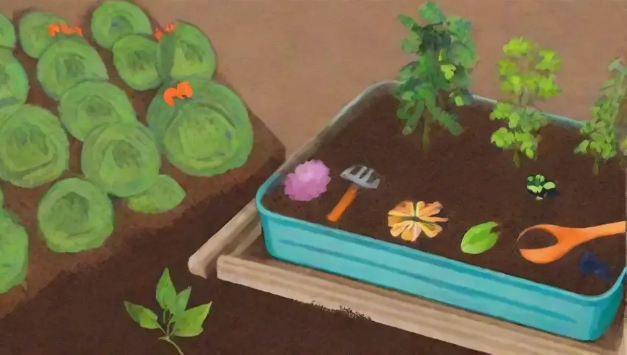 Un jardín vibrante con compost rico y vida en armonía