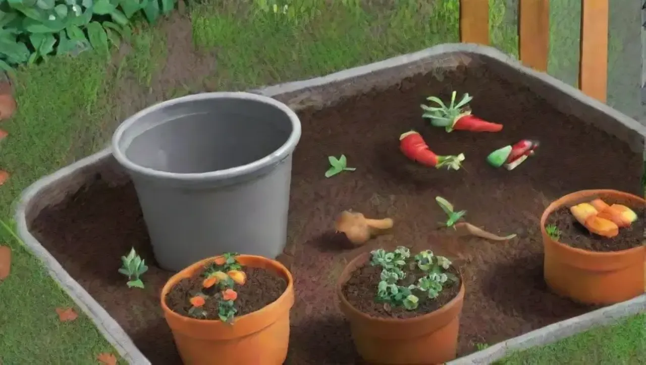 Un jardín vibrante y saludable lleno de compost y vida