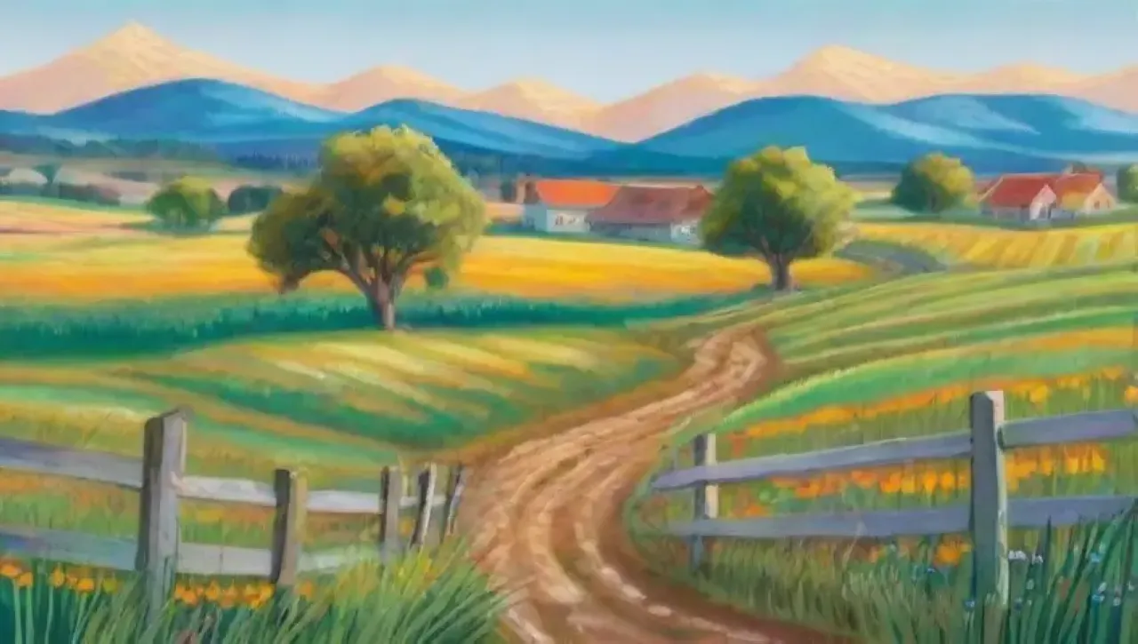 Un paisaje rural vibrante y armonioso lleno de vida y naturaleza