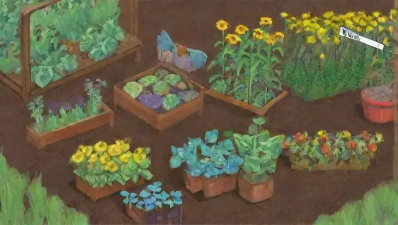 Un jardín vibrante y sostenible lleno de vegetales frescos y vida