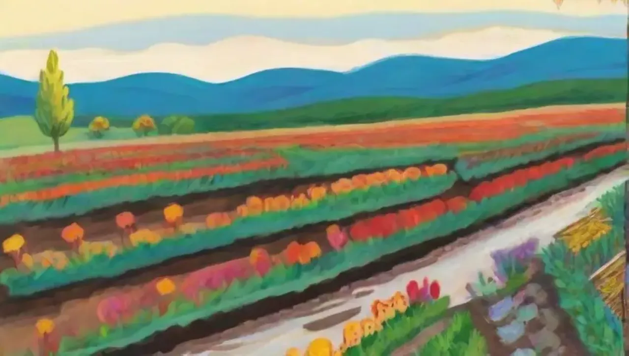Campos verdes vibrantes con cultivos diversos y vida en armonía
