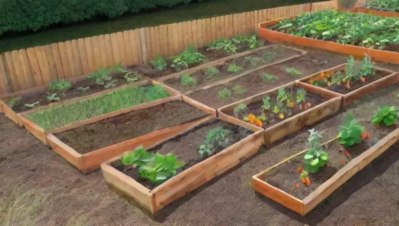 Un jardín vibrante y colorido lleno de vida y cosechas