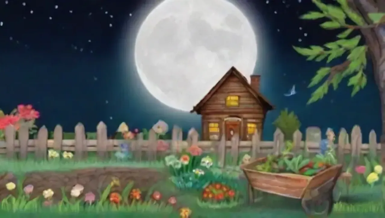 Una noche serena ilumina un jardín vibrante bajo la luna llena