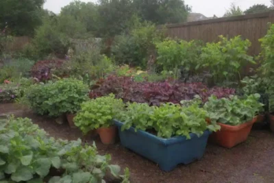 Jardín colorido con plantas en contenedor y cuidados para el mal tiempo