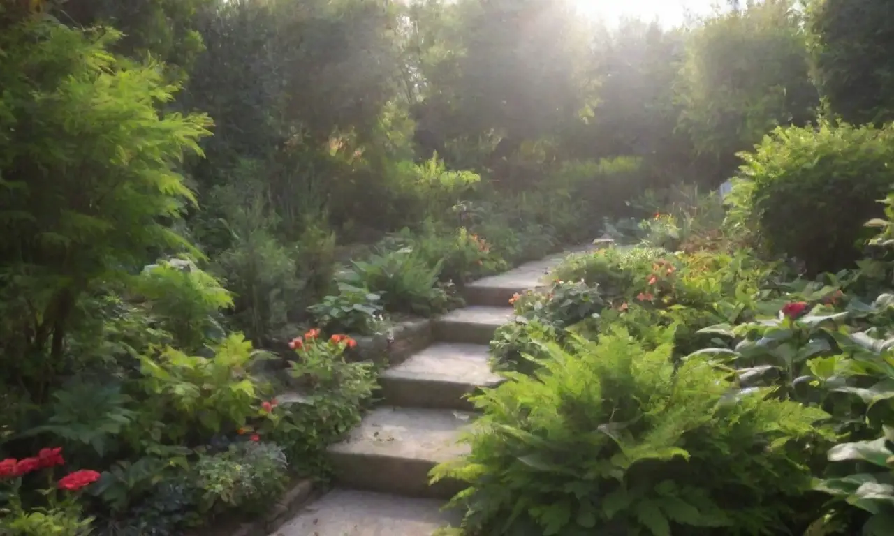 Jardín urbano vibrante bajo la cálida luz del sol