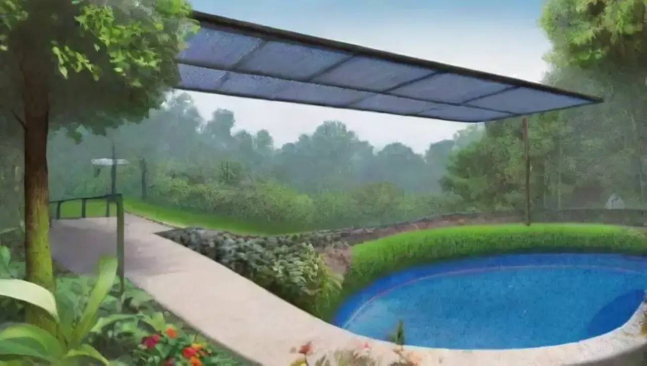 Un paisaje urbano sostenible con paneles solares, sistemas de recolección de agua y vegetación vibrante
