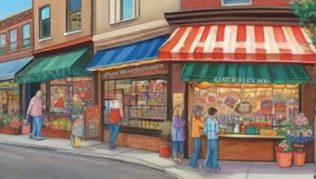 Colores vibrantes y patrones intrincados crean una escena de mercado local llena de alegría y conexión