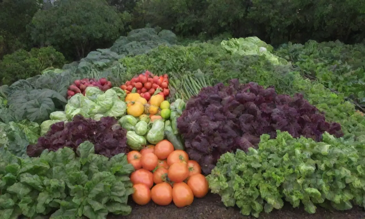 Huerto sostenible con vegetales coloridos y técnicas orgánicas