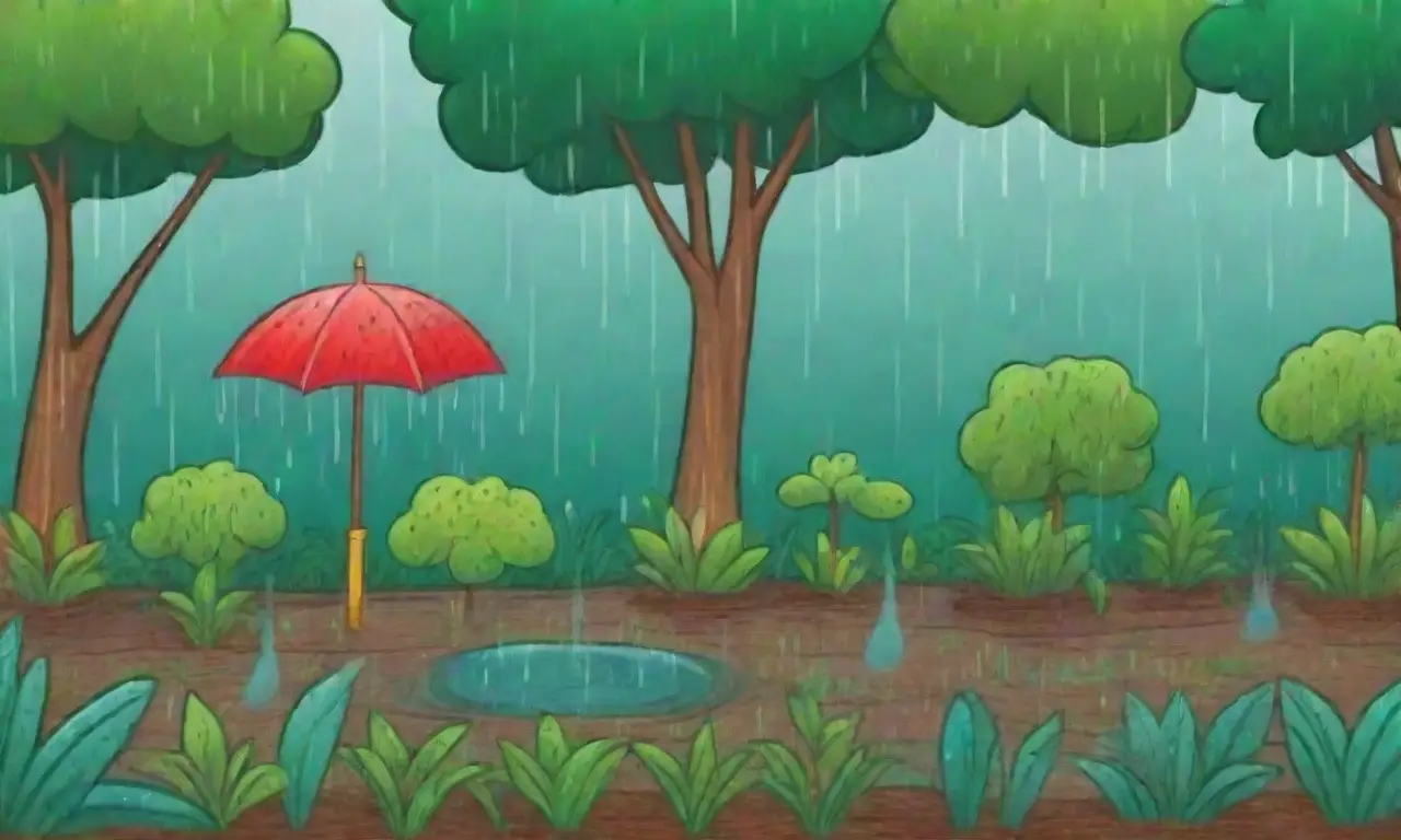 Jardín verde y sereno con riego automático y gotas en las hojas