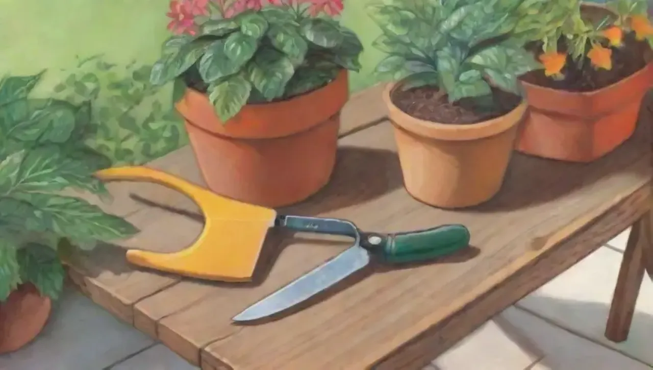 Un jardín vibrante con herramientas ordenadas y la esencia de la naturaleza lista para la acción