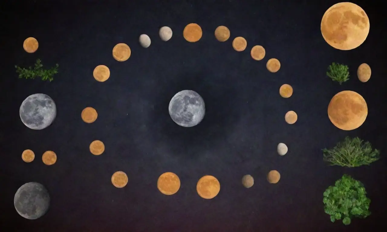 Fondo de calendario lunar con fases de la luna y tips de cultivo