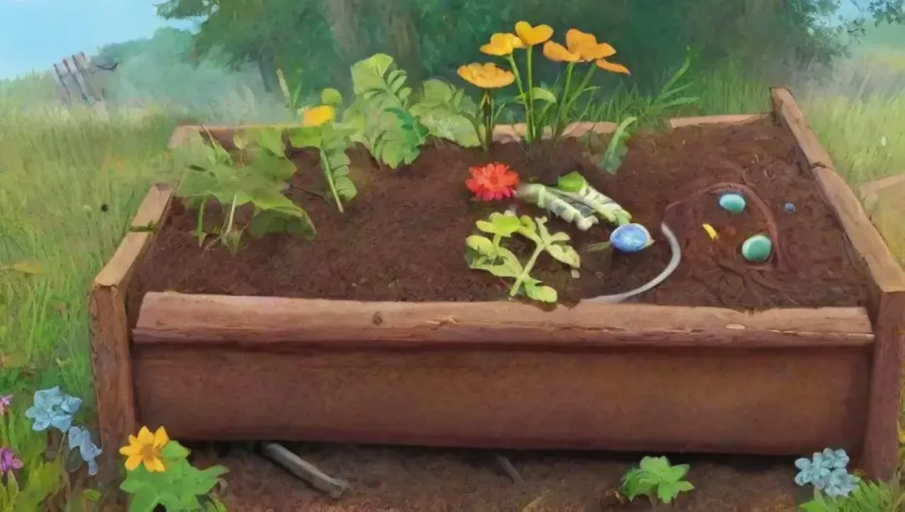 Un vibrante ecosistema de compostaje lleno de vida y colores