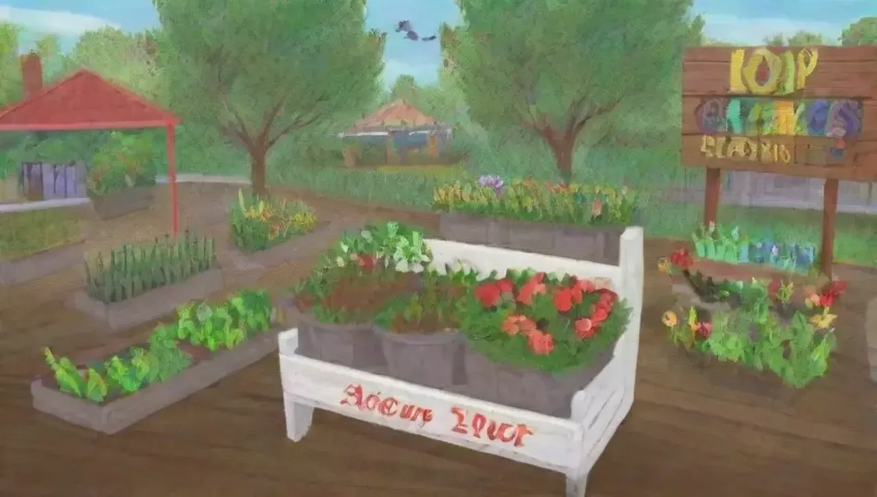 Un jardín vibrante y sostenible lleno de vida, colores y comunidad