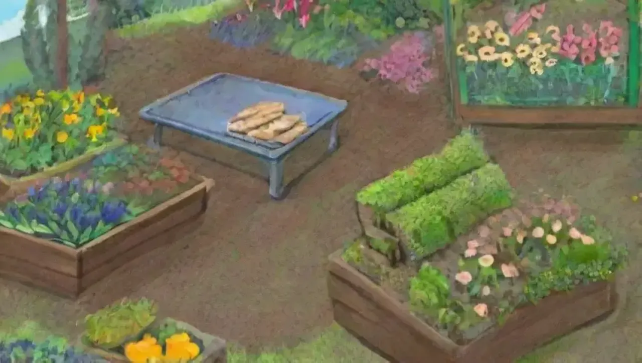 Un jardín vibrante y armonioso lleno de vida y color