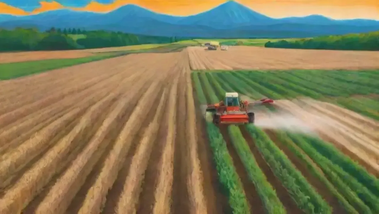 Campos vibrantes con tecnología moderna y naturaleza en armonía