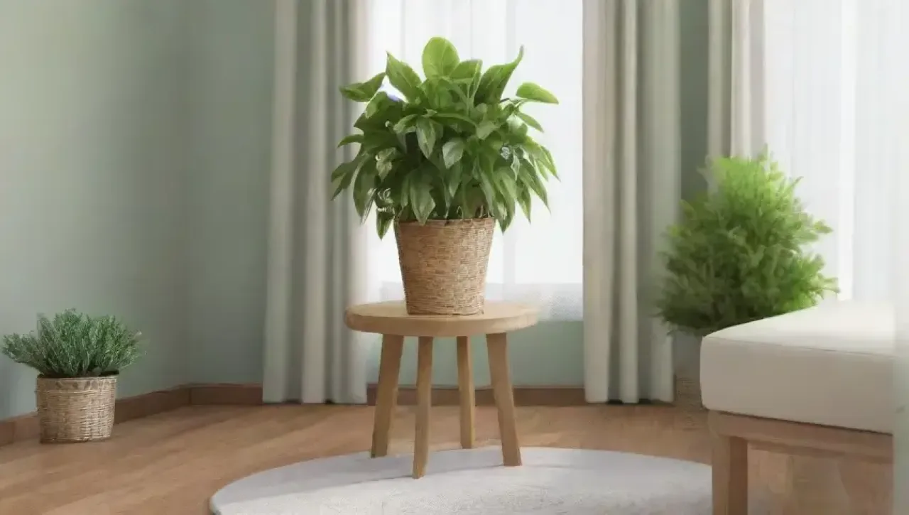 Una habitación serena y acogedora, iluminada por luz natural, con elementos de naturaleza y un ambiente tranquilo