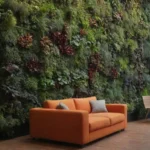 Diseño urbano sostenible con jardines verticales y muebles integrados