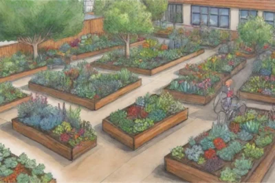 Jardines accesibles con plantas vibrantes y prácticas sostenibles que fomentan la inclusión y la conexión familiar