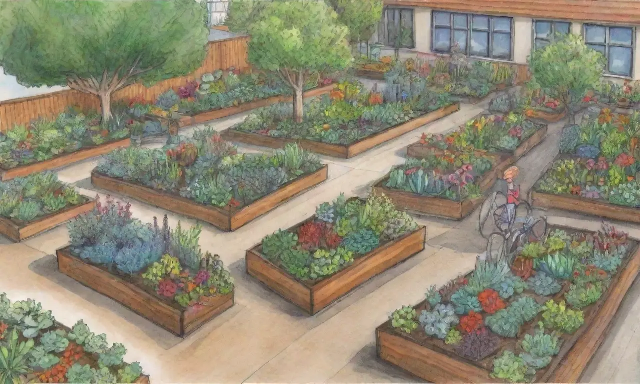 Jardines accesibles con plantas vibrantes y prácticas sostenibles que fomentan la inclusión y la conexión familiar