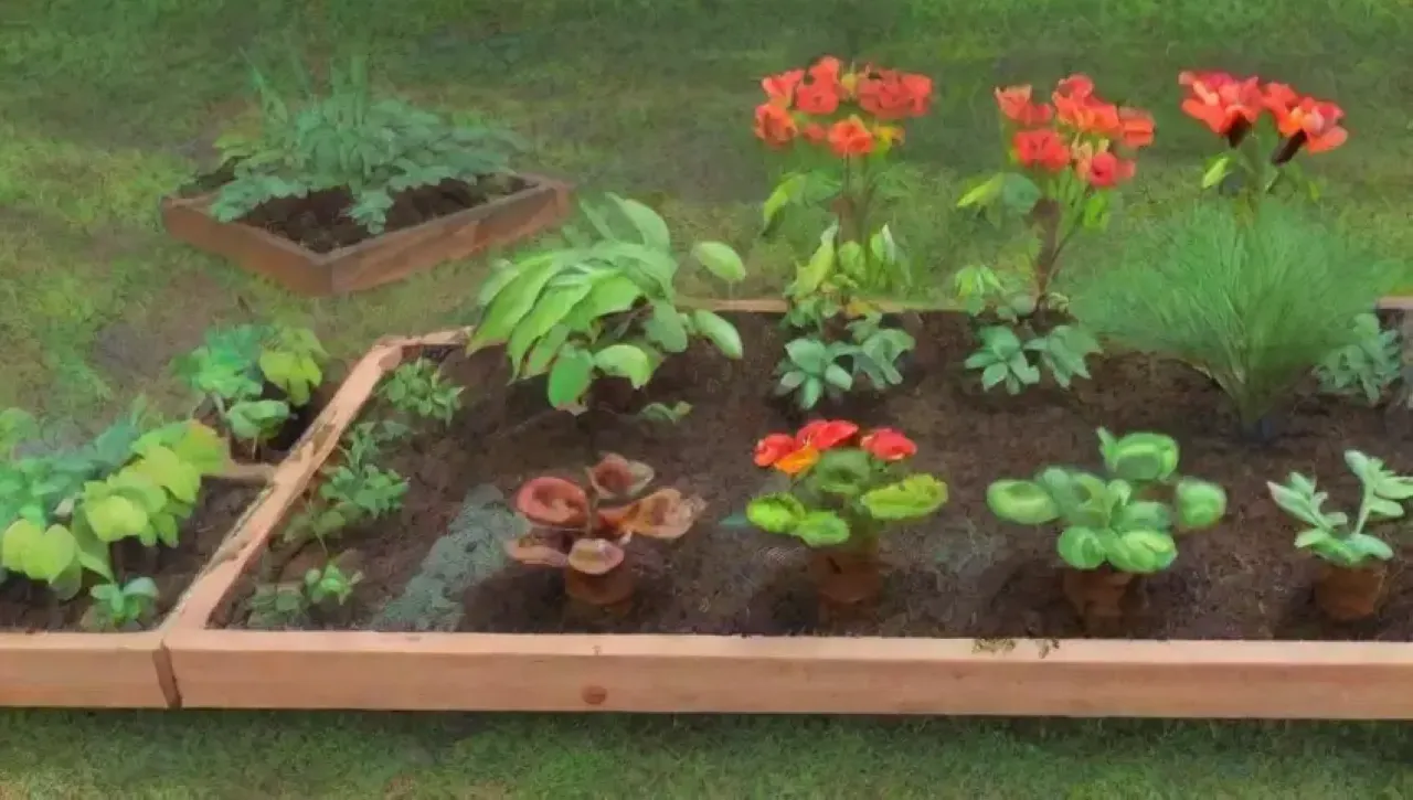Un jardín vibrante y sostenible lleno de vida y color