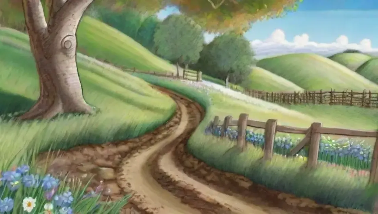 Un paisaje sereno de campos verdes, cielos azules y vida silvestre en armonía