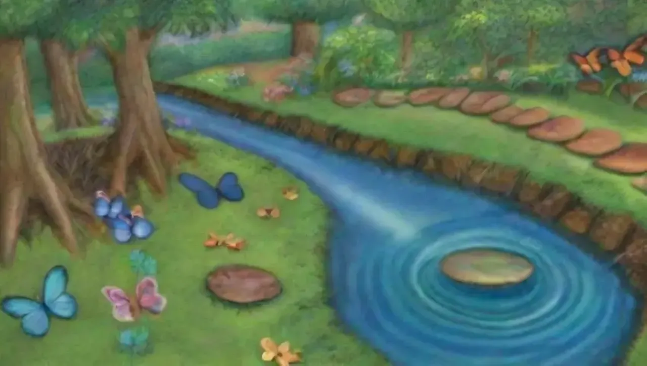Un paisaje natural vibrante y armonioso con agua, flora, fauna y tecnología
