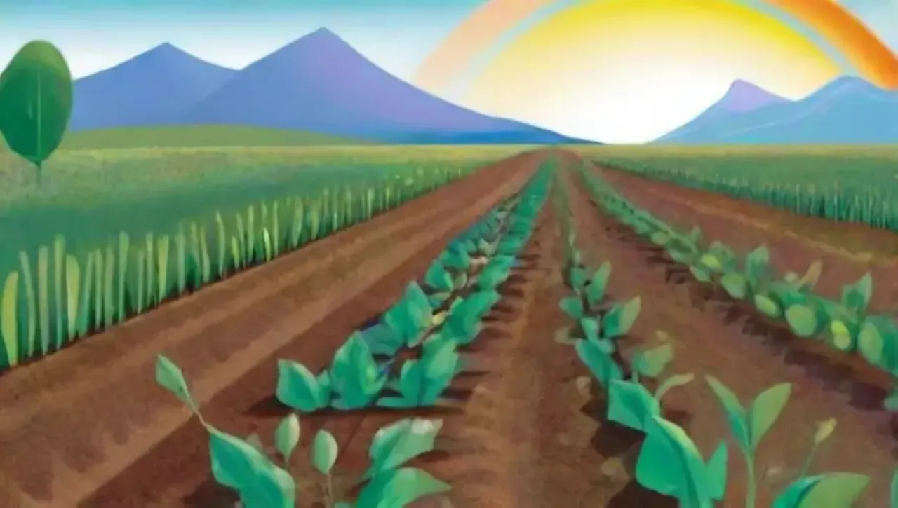 Un campo verde y vibrante refleja la armonía de la agricultura sostenible