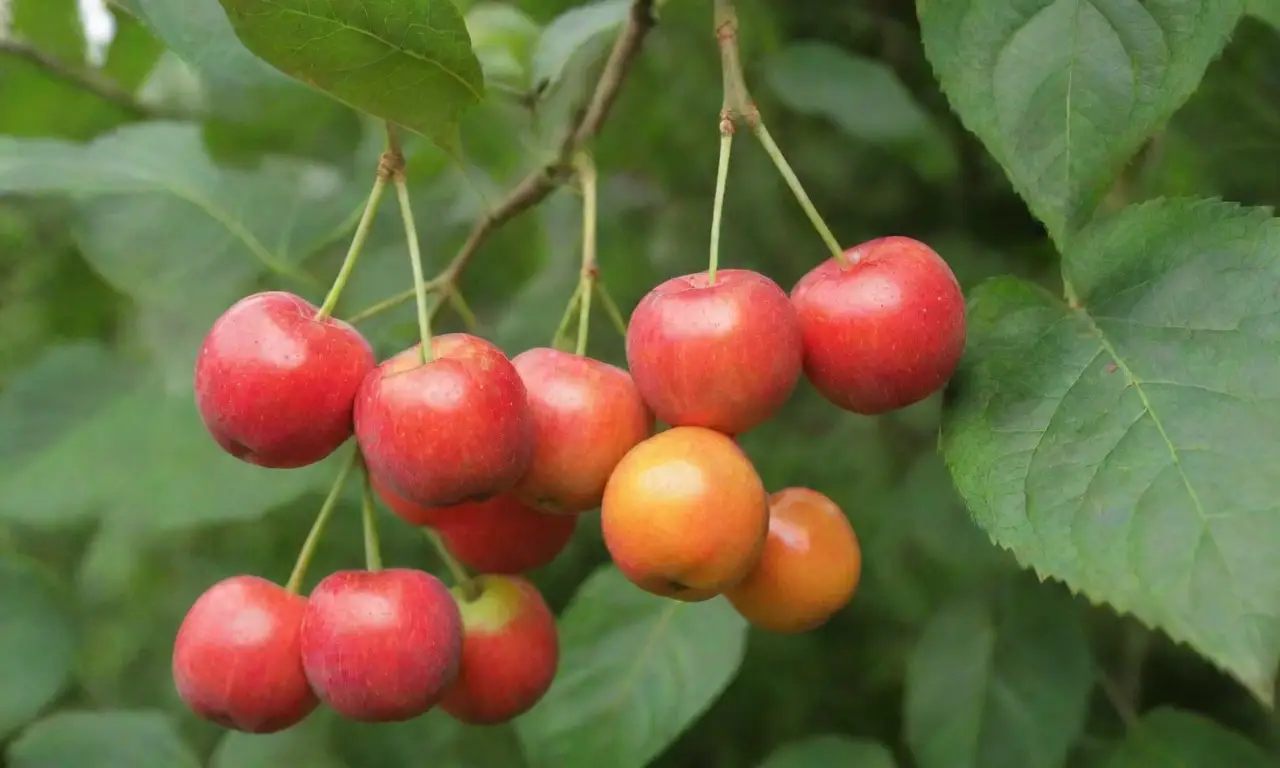 Colores vibrantes de frutas y hojas verdes en un jardín orgánico y abundante