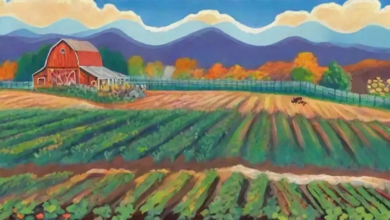 Un paisaje agrícola vibrante lleno de vida y color