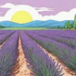 Un campo de lavanda púrpura en un día soleado y tranquilo