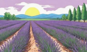Un campo de lavanda púrpura en un día soleado y tranquilo