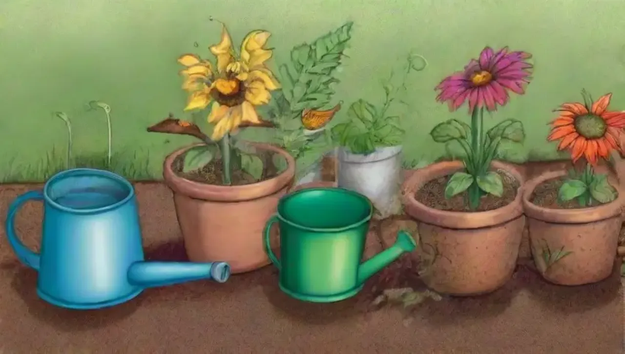 Un vibrante jardín veraniego con plantas sedientas y coloridas flores