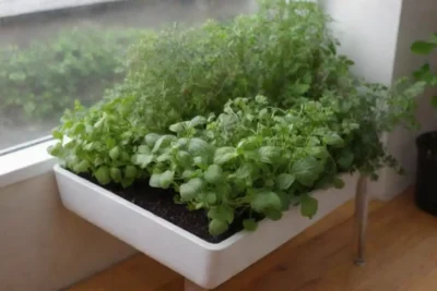 Jardín móvil y sostenible con hierbas frescas y verduras vibrantes