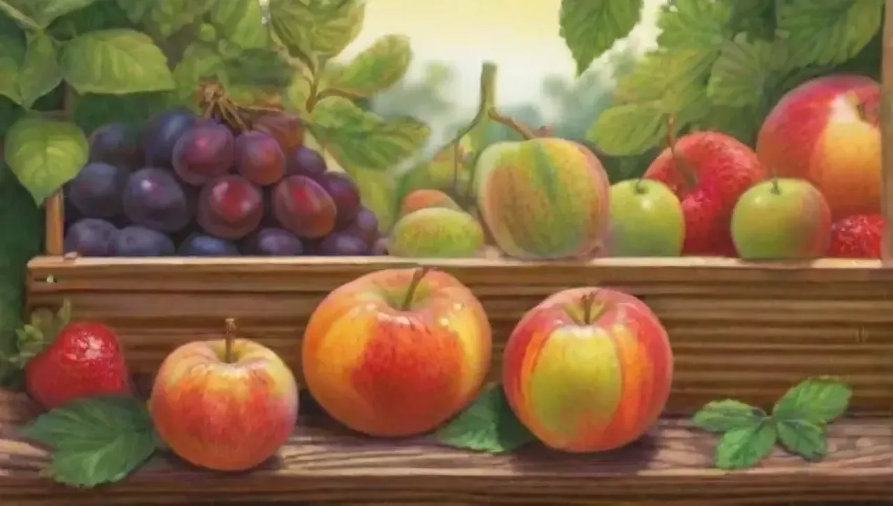 Un festín visual de frutas vibrantes y naturaleza en un mercado colorido