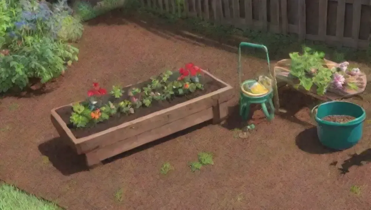 Un jardín vibrante y cuidado bajo un cielo azul