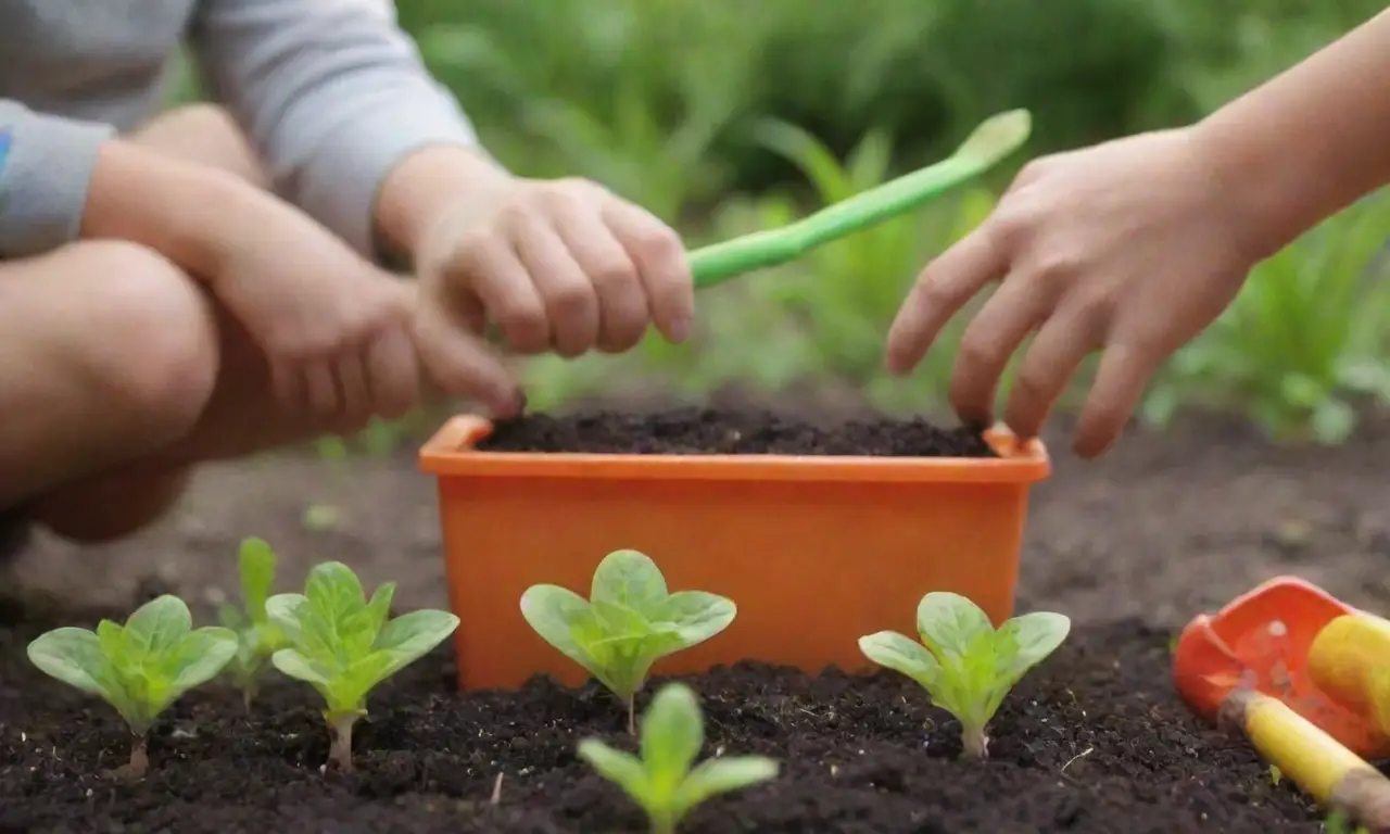 Familia disfruta tiempo unida cuidando un jardín colorido