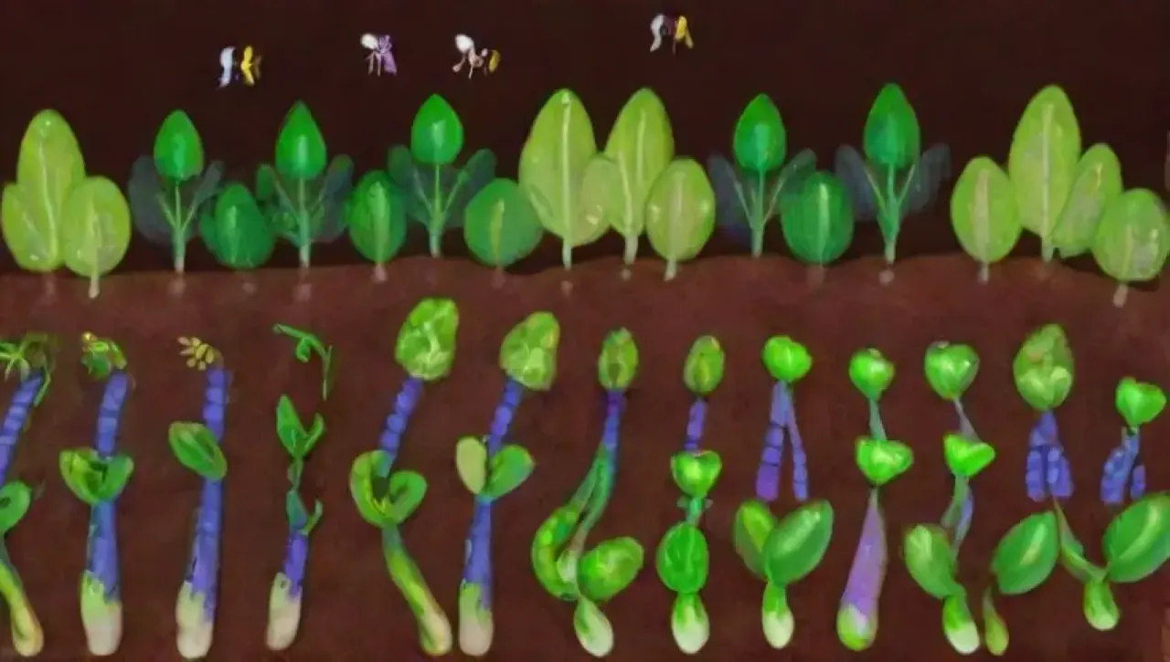 Un ecosistema vibrante y diverso de campos verdes, legumbres y vida en equilibrio