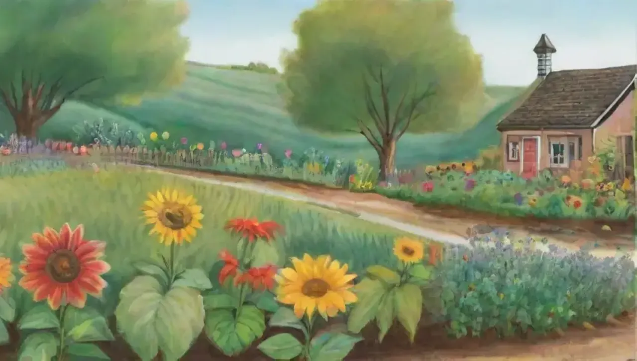 Un paisaje agrícola vibrante y sostenible, lleno de vida y armonía