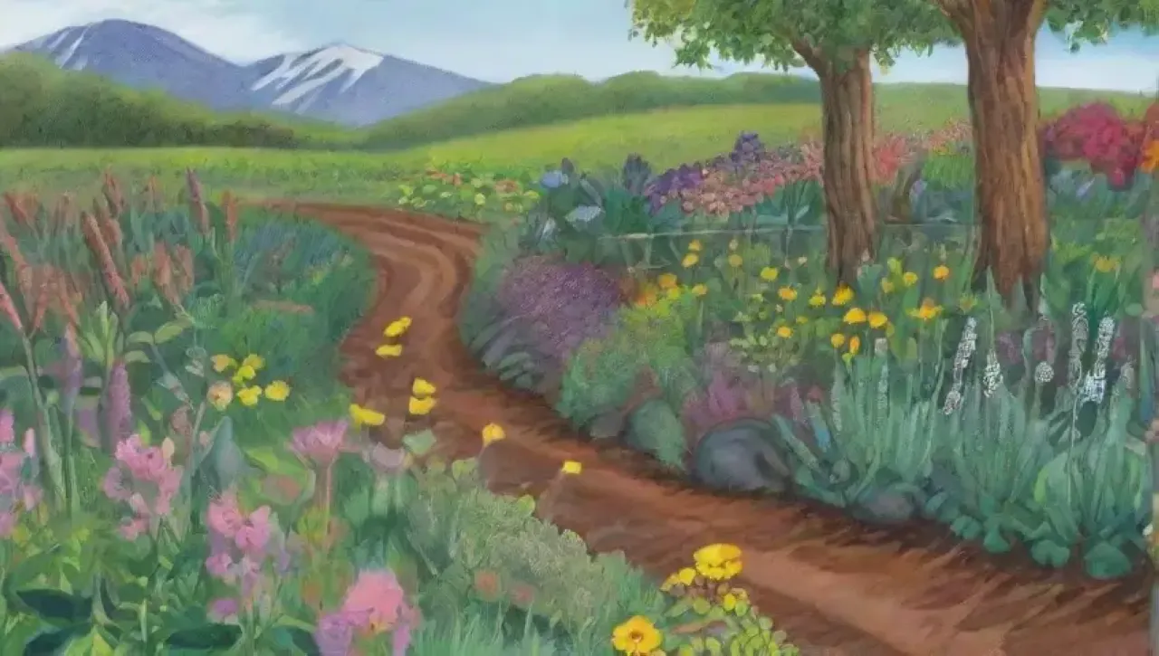 Un paisaje vibrante de campos verdes, cultivos diversos y vida natural en armonía