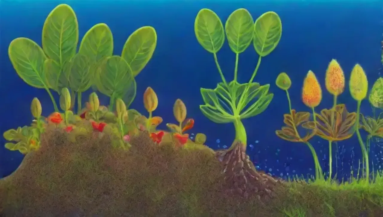 Un ecosistema hidropónico vibrante y equilibrado con plantas, microorganismos y nutrientes