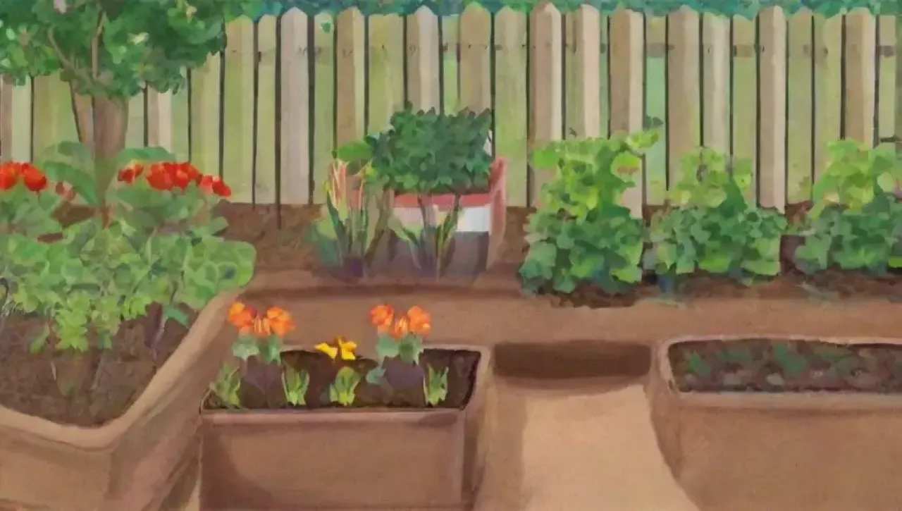 Un jardín vibrante y armonioso lleno de vida y diversidad