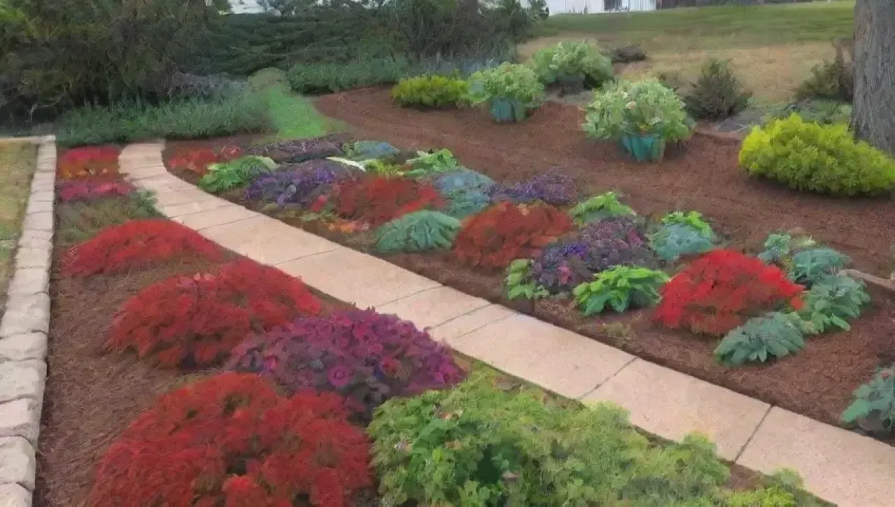 Un jardín vibrante y saludable con plantas, flores y elementos naturales