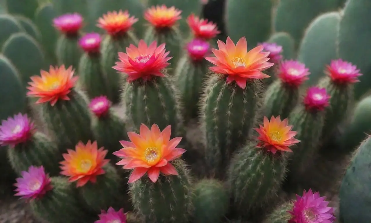 Cactus florales vibrantes en un jardín tropical