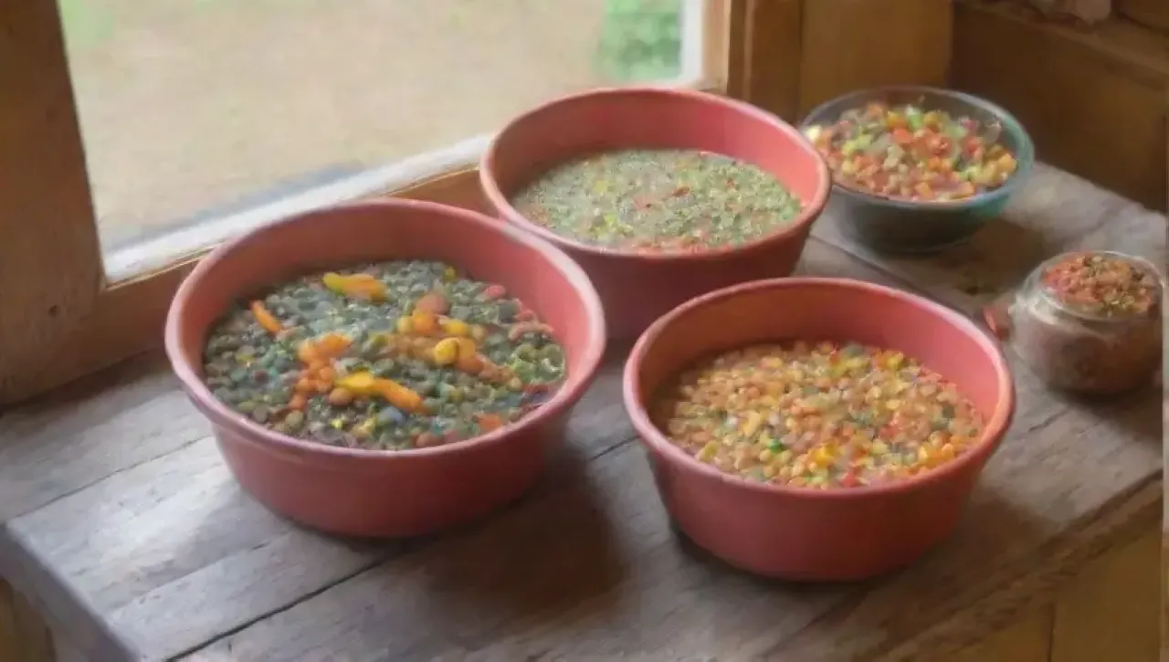 Una cocina acogedora y colorida llena de legumbres, hierbas frescas y creatividad