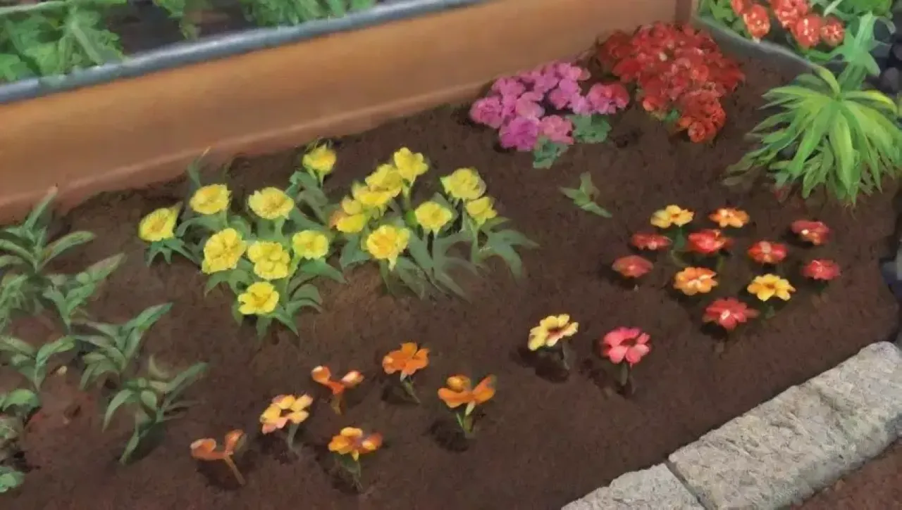 Un jardín vibrante y armonioso lleno de plantas, colores y vida