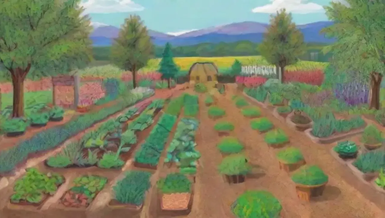 Un paisaje agrícola vibrante y sostenible, lleno de vida y comunidad