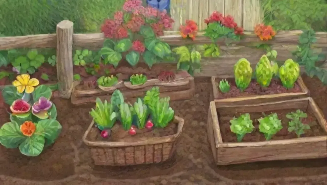 Un jardín vibrante con hojas verdes, frutas coloridas y técnicas de injerto