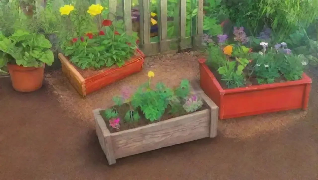 Un jardín vibrante y sostenible lleno de vida y color